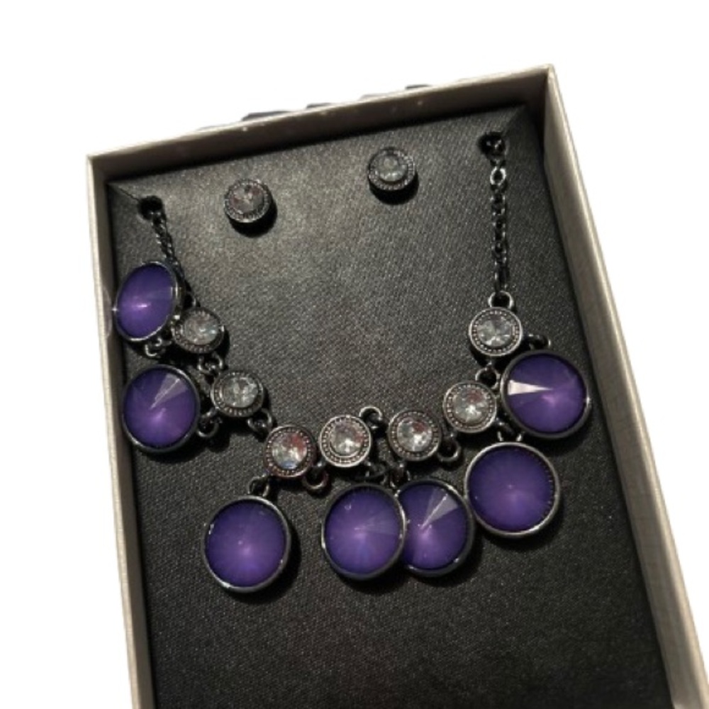 Mixit Chic Purple and Silver Necklace Set
